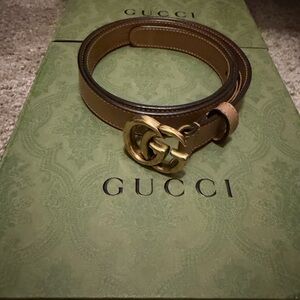 Gucci Tan Leather Belt with Gold GG Buckle